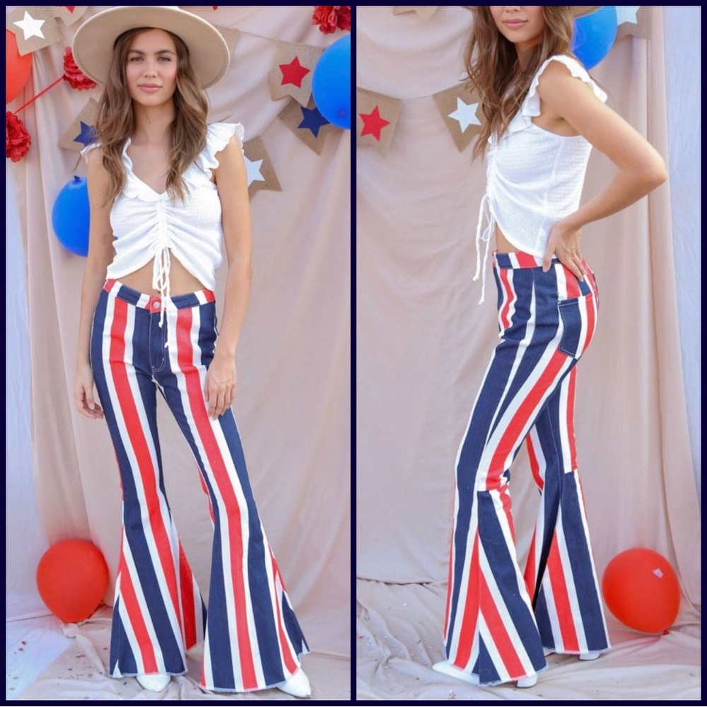 Red, White & Blue Striped Bell Bottoms - sku 9173